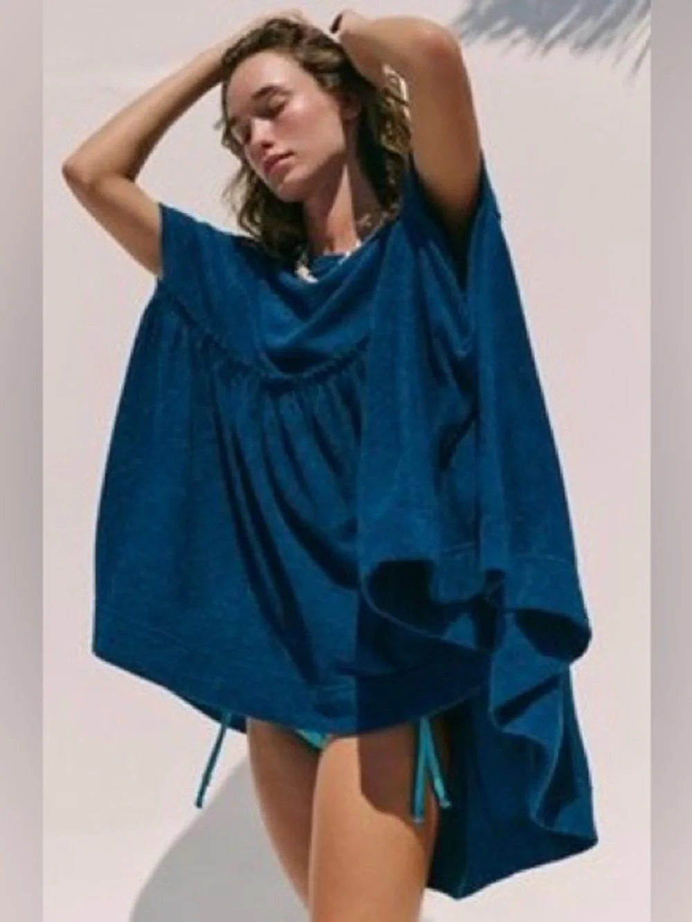 Free People free-est terrycloth poncho in poseidon blue